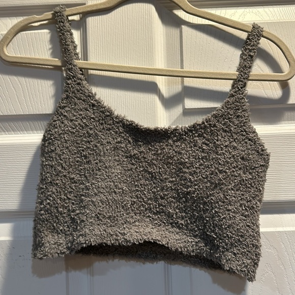 SKIMS Cozy Knit Crop Tank Bra Top S/M Dark Gray - Picture 2 of 6